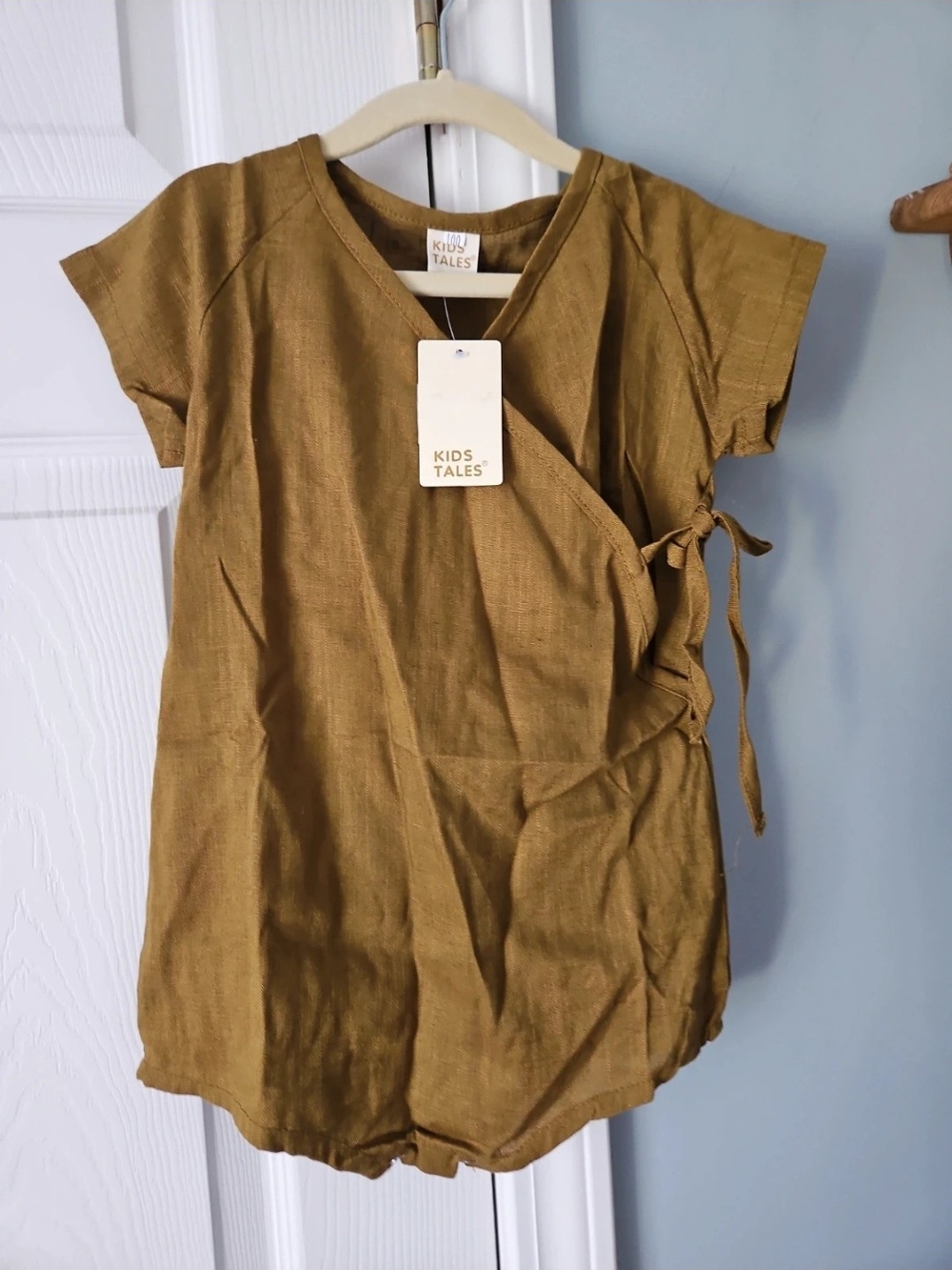 Olive Wrap-Style Linen Blend Romper